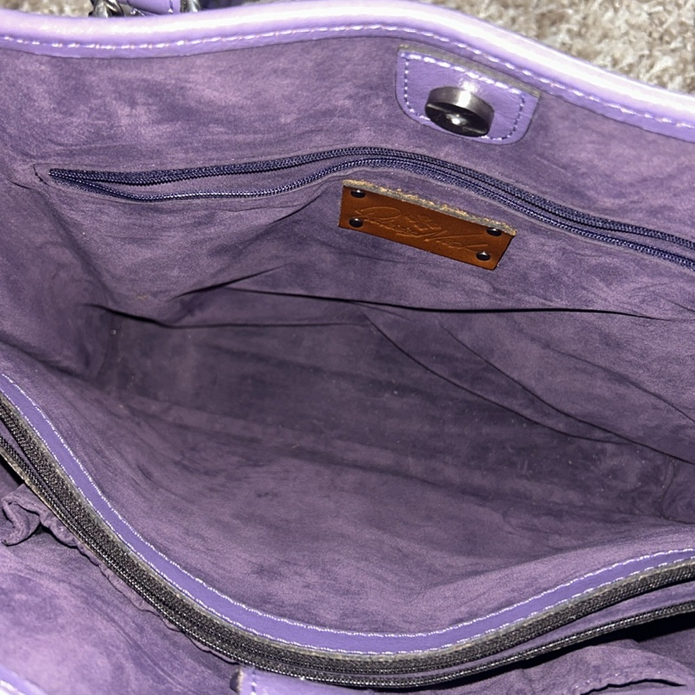 PATRICIA NASH Adeline Amethyst Leather Cutout Tooled Tote Handbag Gorgeous! - Picture 7 of 8